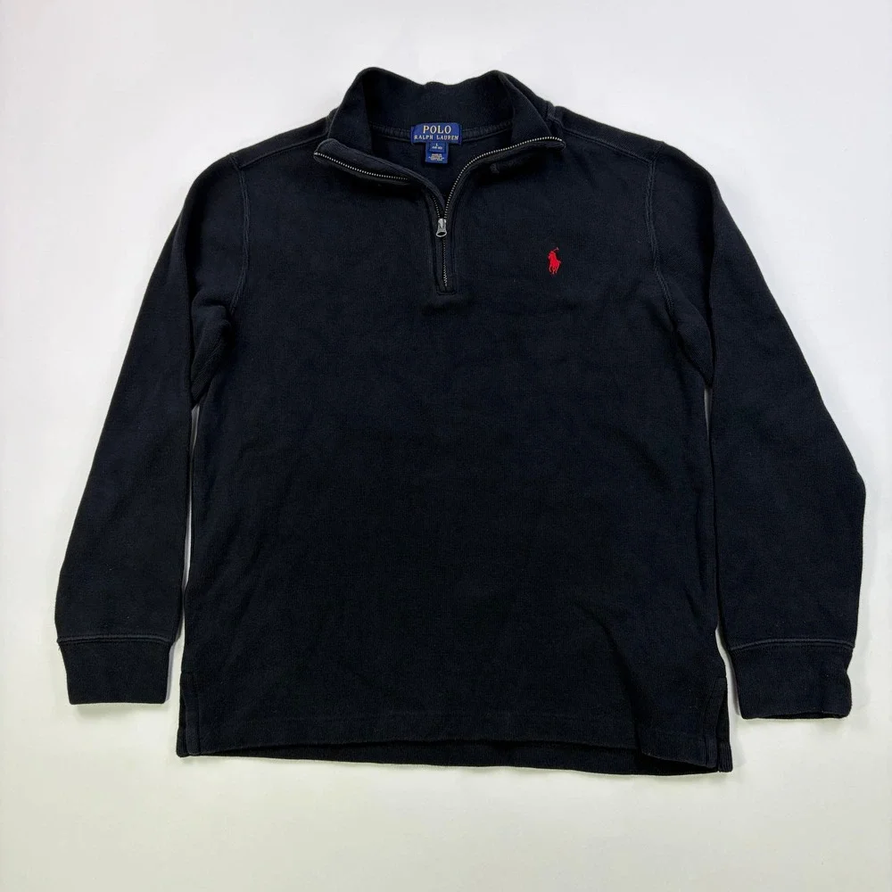 Polo Ralph Lauren Quarter Zip Pullover Boys Large 14-16 Black Red Pony Sweater